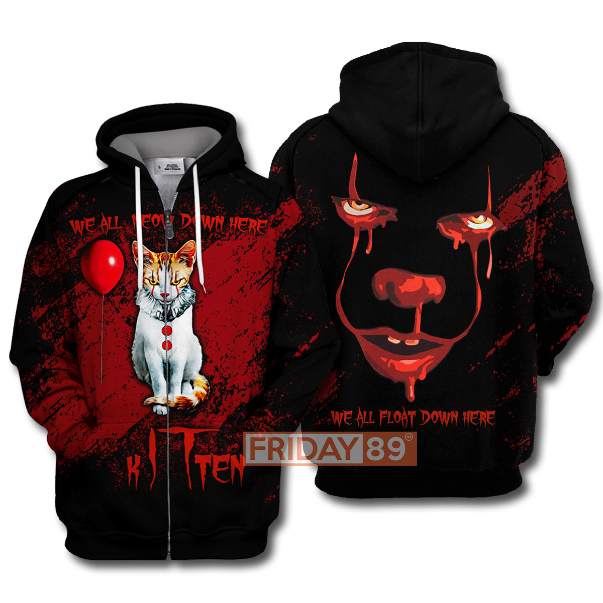 Unifinz Horror Cat T-shirt We All MEOW Down Here T-shirt High Quality Horror Cat Hoodie Sweater Tank 2025