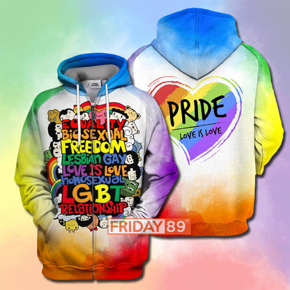 Freedom Lesbian Gay Love Is Love LGBT Relationship All Over Print Hoodie T-shirt