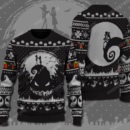Unifinz TNBC Sweater Jack And Sally Nightmare Christmas Sweater Cool High Quality TNBC Ugly Sweater 2022