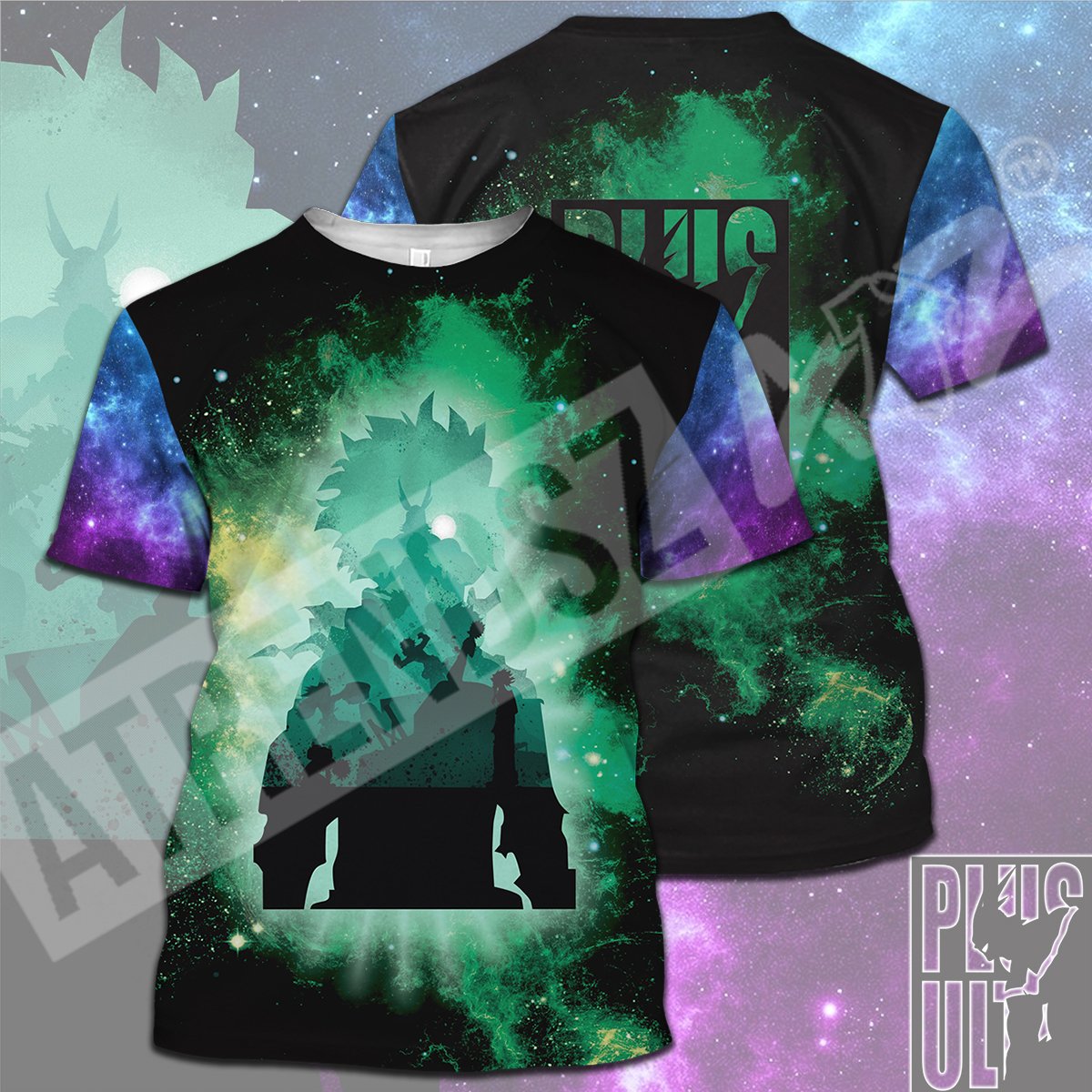  My Hero Academia T-shirt Midoriya Izuku Silhouette Plus Ultra Green Galaxy T-shirt Hoodie Adult Full Print