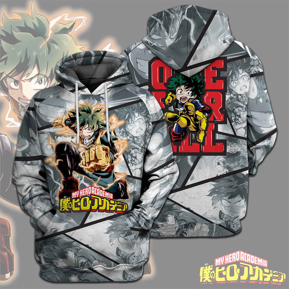  My Hero Academia T-shirt Midoriya Izuku One For All Black White Scene My Hero Academia Logo T-shirt Hoodie Adult Full Print