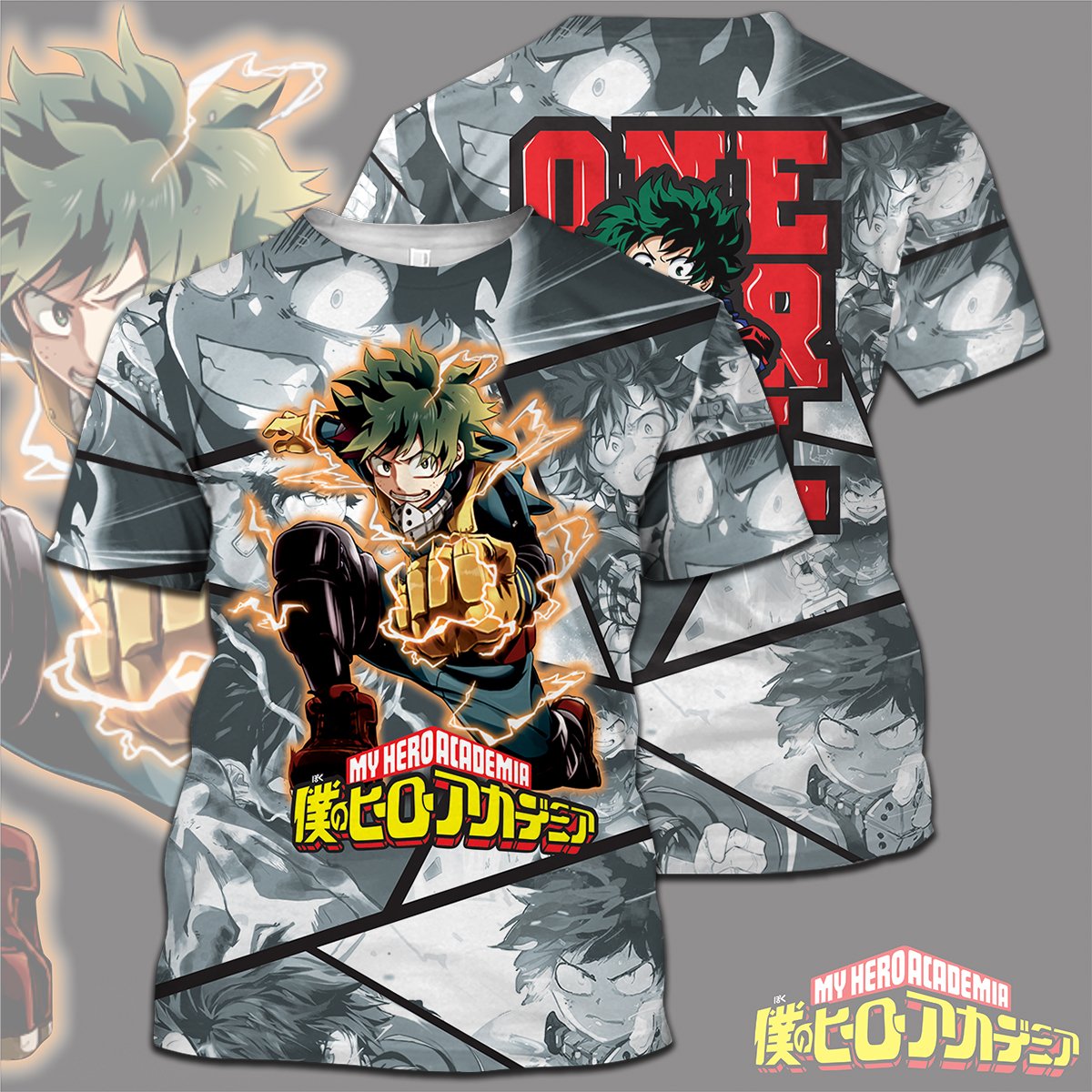  My Hero Academia T-shirt Midoriya Izuku One For All Black White Scene My Hero Academia Logo T-shirt Hoodie Adult Full Print