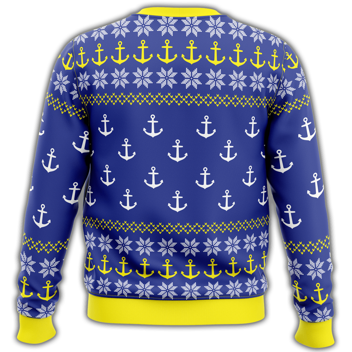 Veteran Sweater US Navy Anchor Pattern Blue Yellow Veteran Christmas Ugly Sweater