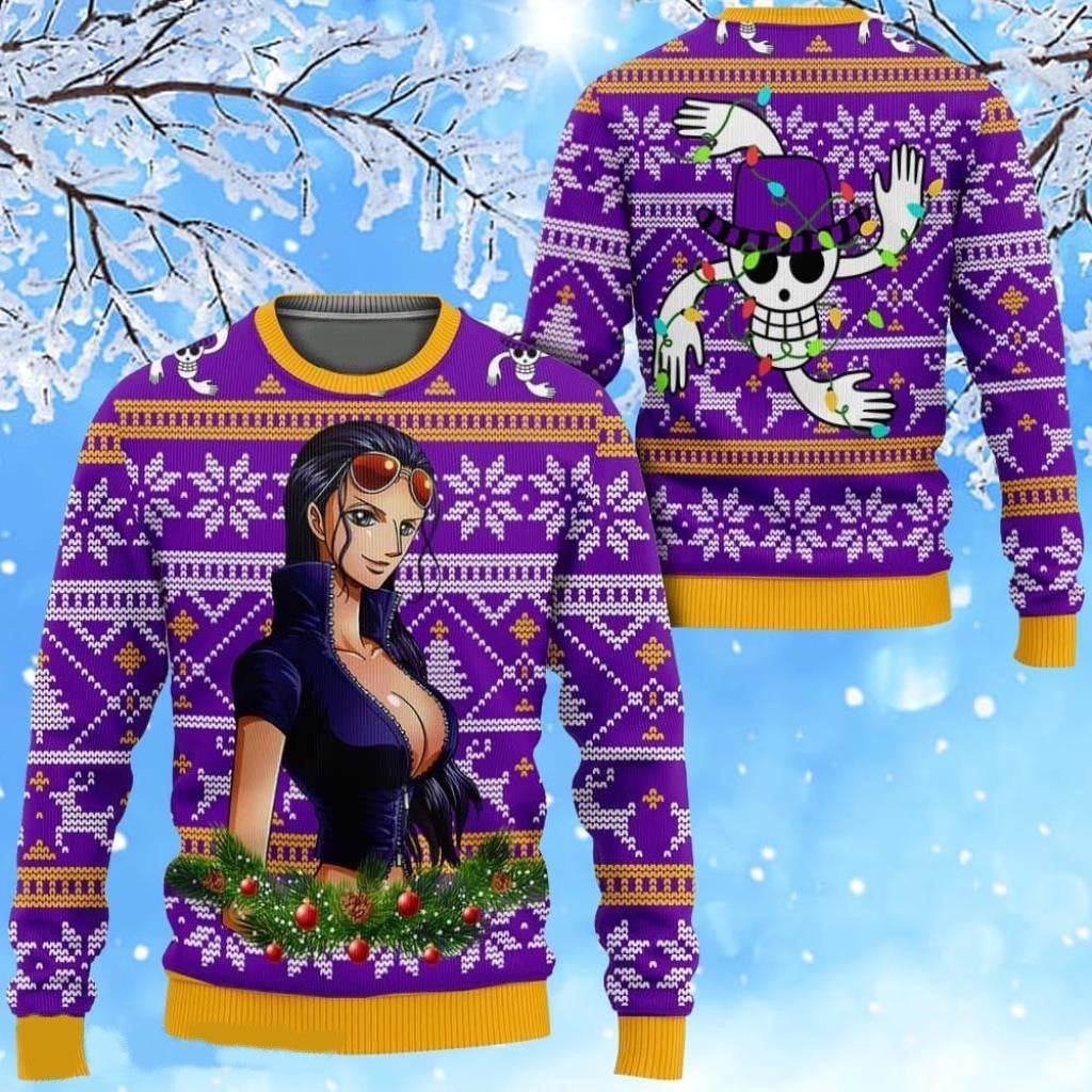 One Piece Sweatshirt Nico Robin Christmas Pattern Sweatshirt Purple Unisex Adults New Release