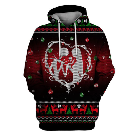 Nightmare Before Christmas Hoodie Jack Skellington And Sally Heart Christmas Pattern Red Hoodie