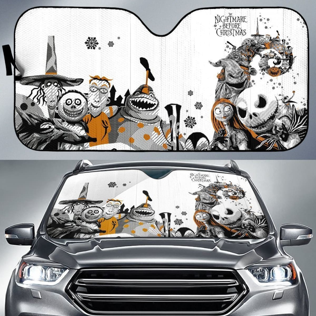 DN Car Sun Shade Nightmare Before Christmas All Characters Black White Windshield Sun Shade