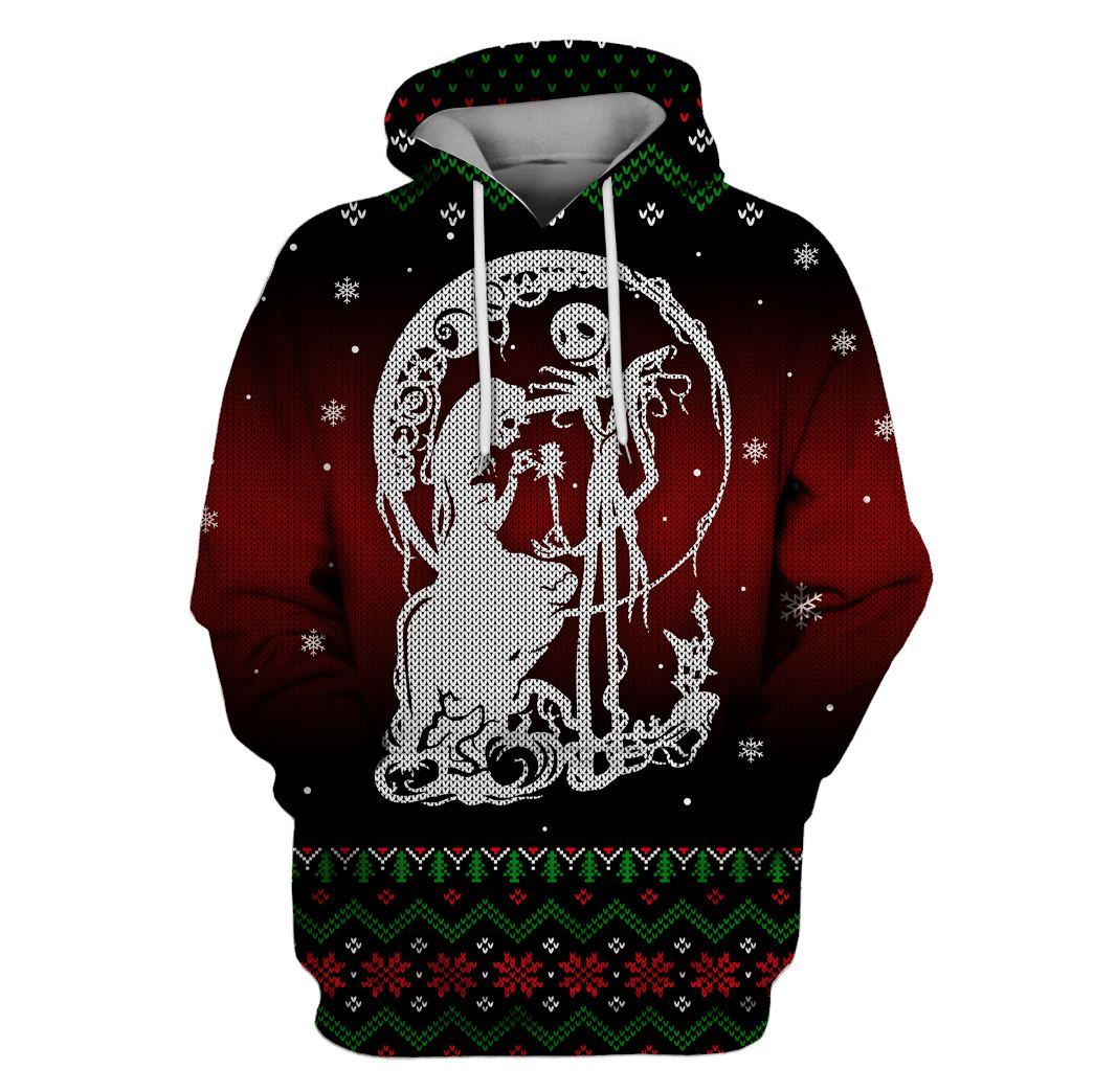  Nightmare Before Christmas Hoodie Jack And Sally Silhouette Black Red Hoodie Full Print Unisex Adult