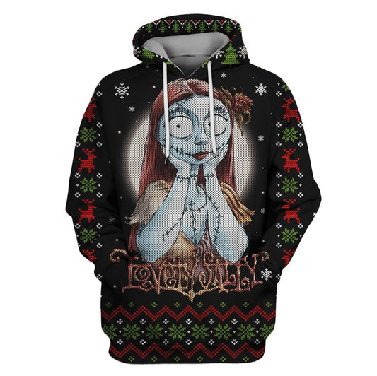  Nightmare Before Christmas Hoodie Lovely Sally Christmas Pattern Black Hoodie Adult Full Print