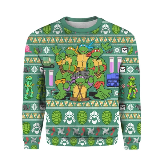 TMNT Sweatshirt Ninja Turtles Pizza Helmet Pattern Sweatshirt Green Unisex