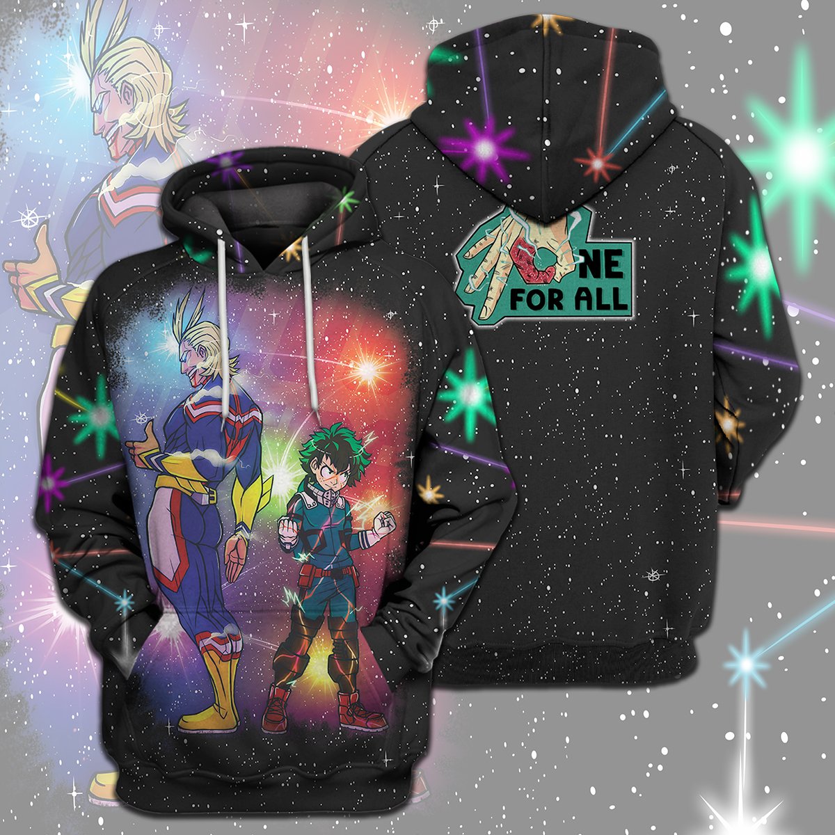  My Hero Academia T-shirt All Might Midoriya Izuku One For All Black Galaxy T-shirt Hoodie Adult Full Print