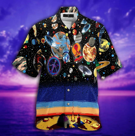 Unifinz Alien UFO Hawaii Shirt Camping With UFO Galaxy Hawaiian Aloha Shirt 2022