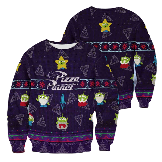 Toy Story Sweatshirt Pizza Planet Christmas Pattern Sweatshirt Black Unisex