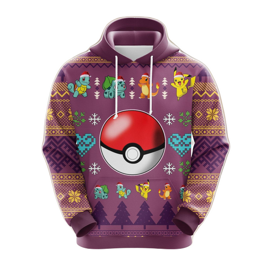 PKM Hoodie Pokeball PKM Christmas Pattern Hoodie Pink Unisex