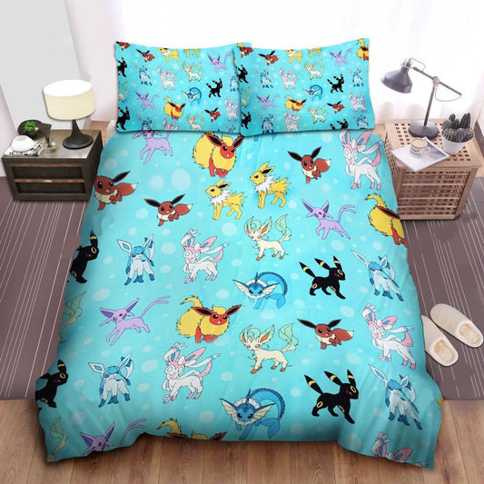 PKM Bedding Set All Eevee Evolution Forms Pattern Duvet Covers Blue Unique Gift