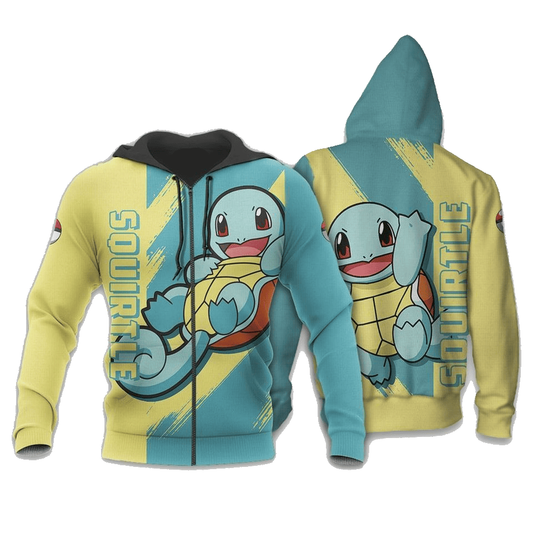 PKM Zip Hoodie PKM Squirtle Attack Pose Zip Hoodie Blue Yellow Unisex