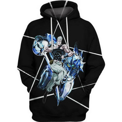 JoJos Bizarre Adventure Hoodie Polnareff And His Stand Graphic Hoodie Black Unisex