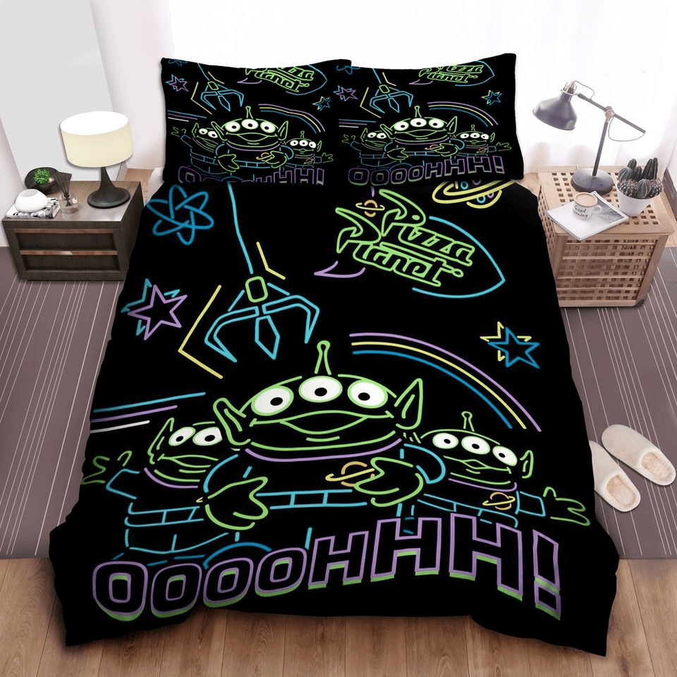 Toy Story Bedding Set DN Neon Squeeze Toy Aliens In Pizza Planet Duvet Covers Black Unique Gift