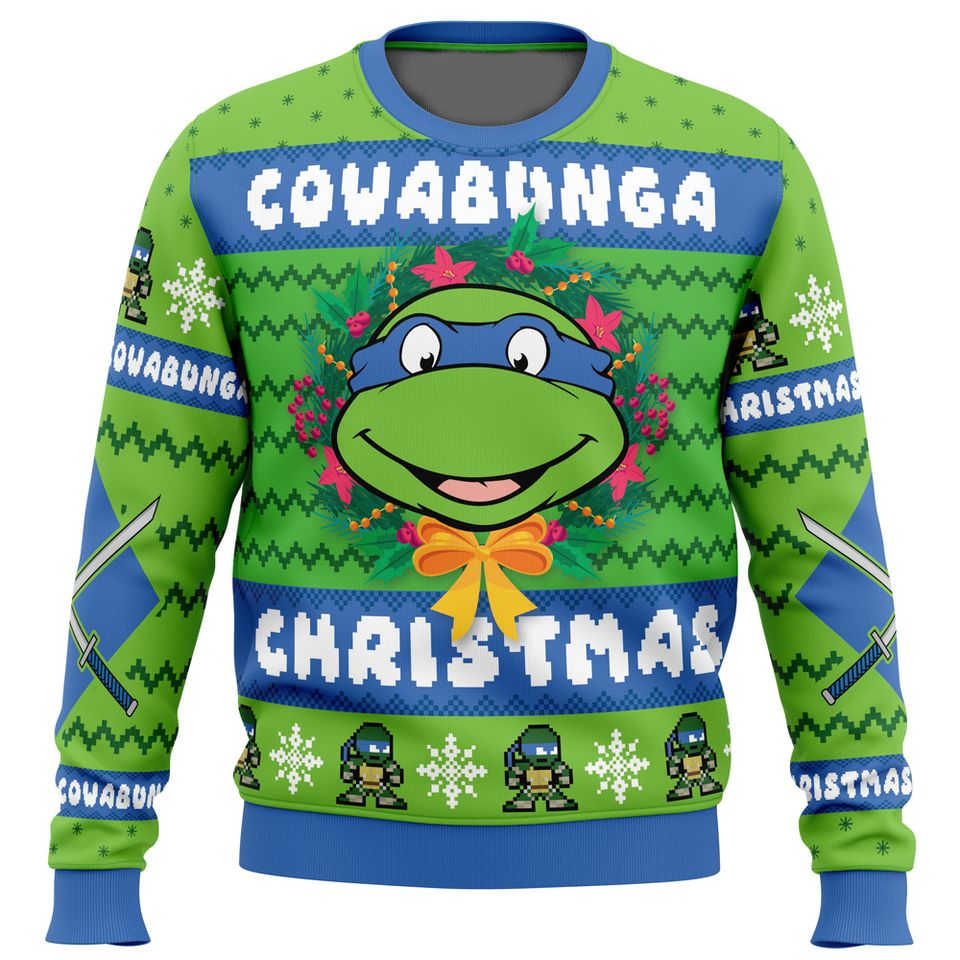 TMNT Sweatshirt Cowabunga Leonardo Christmas Sweatshirt Green Blue Unisex