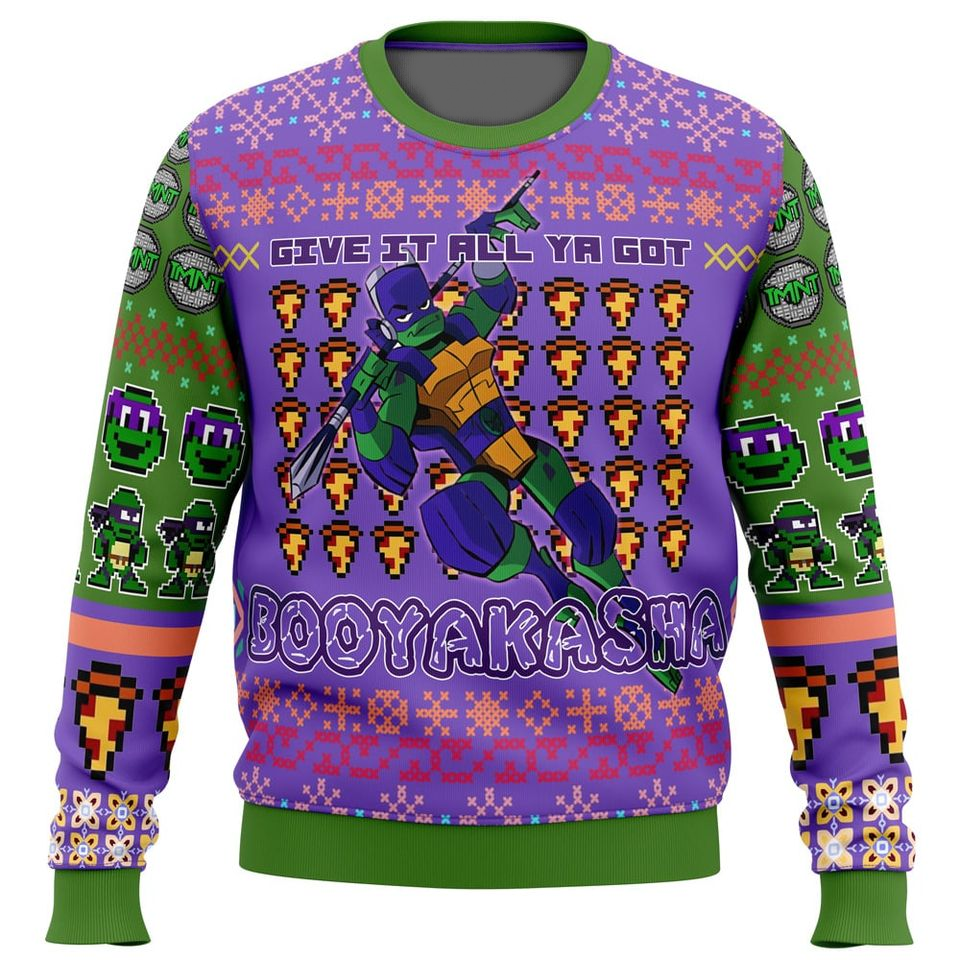 TMNT Sweatshirt Give It All You Got Booyakasha Sweatshirt Green Purple Unisex