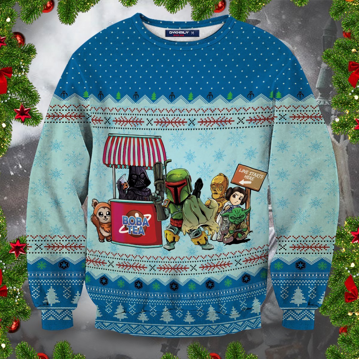 SW Ugly Sweater SW Queue For BobaTea Blue Sweater