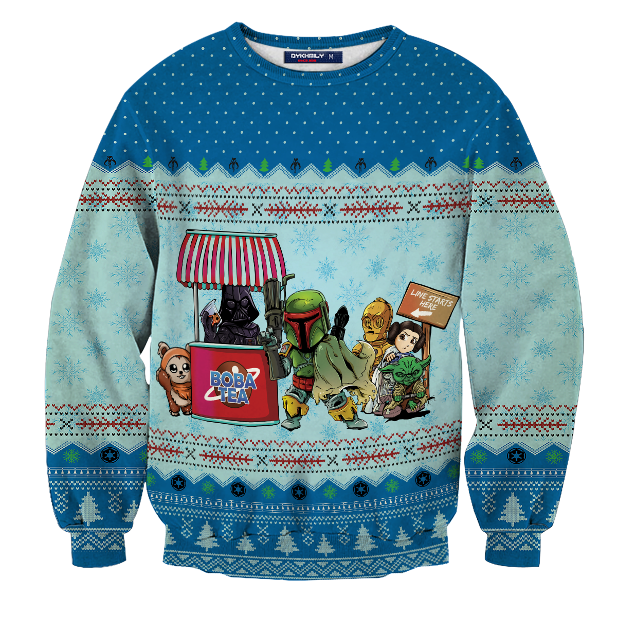 SW Ugly Sweater SW Queue For BobaTea Blue Sweater