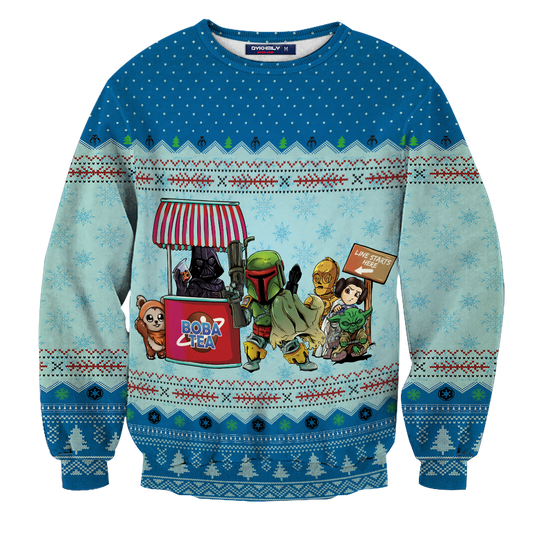 SW Ugly Sweater SW Queue For BobaTea Blue Sweater