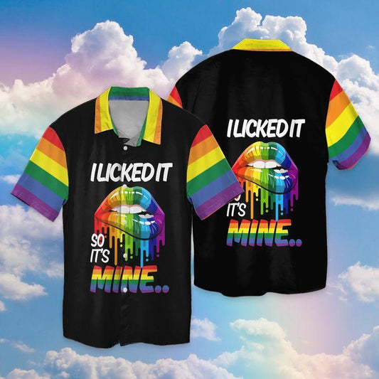 Unifinz LGBT Hawaii Shirt I Licked It So It Mine Rainbow Lips Hawaiian Shirt LGBT Aloha Shirt 2022