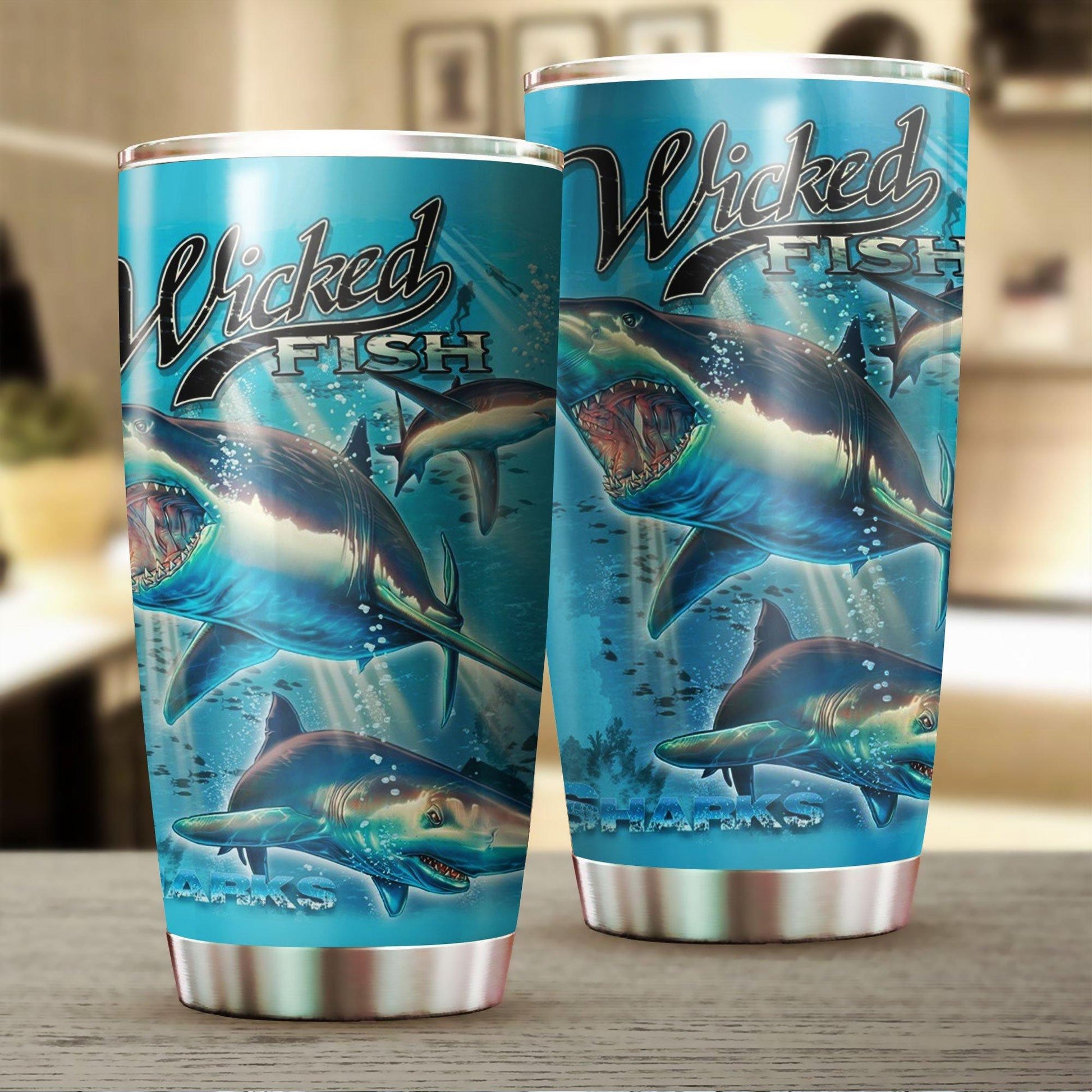  Shark Tumbler Cup 20 Oz Shark Wicked Fish 3d Blue Tumbler 20 Oz Travel Mug