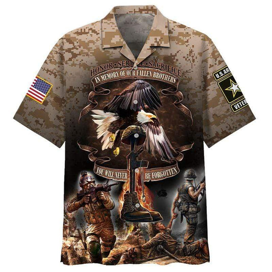 Unifinz Veteran Us Army Hawaiian Shirt In Memory Of Our Fallen Brothers Aloha Hawaiian Shirt Veteran Aloha Shirts Military Shirt 2022