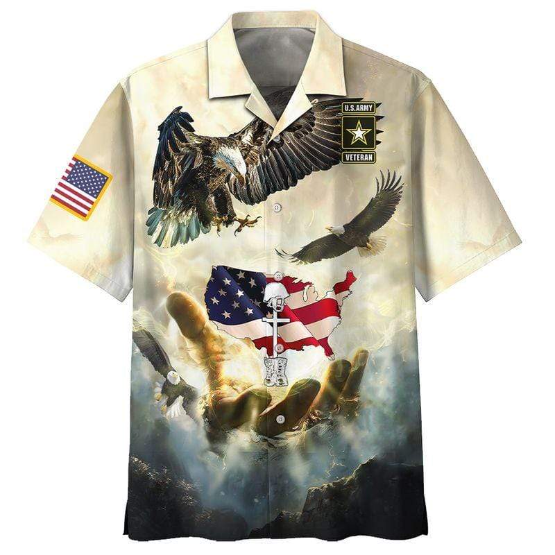 Unifinz Us Army Veteran Hawaiian Shirt Eagle Fly Memorial Day Aloha Hawaiian Shirt Veteran Aloha Shirts Military Shirt 2022
