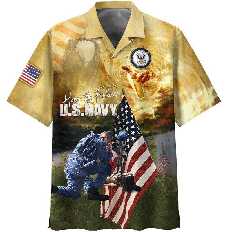 Unifinz Navy Veteran Hawaii Shirt Honor The Fallen Hawaii Shirt Navy Aloha Shirt 2022