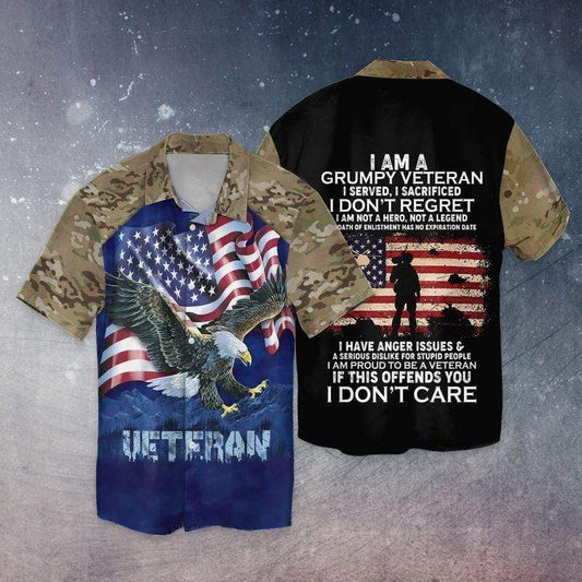 Unifinz Veteran Hawaii Shirt Grumpy Veteran Hawaii Shirt Military Aloha Shirt 2022