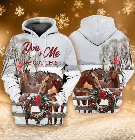 Horse Christmas Hoodie Horse You And Me We Got This Two Horses White Christmas Hoodie