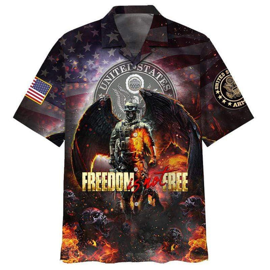 Unifinz Veteran Memorial Hawaii Shirt Freedom Is Not Free Hawaiian Shirt Veteran Aloha Shirts Father Day Gifts Military Shirt 2022