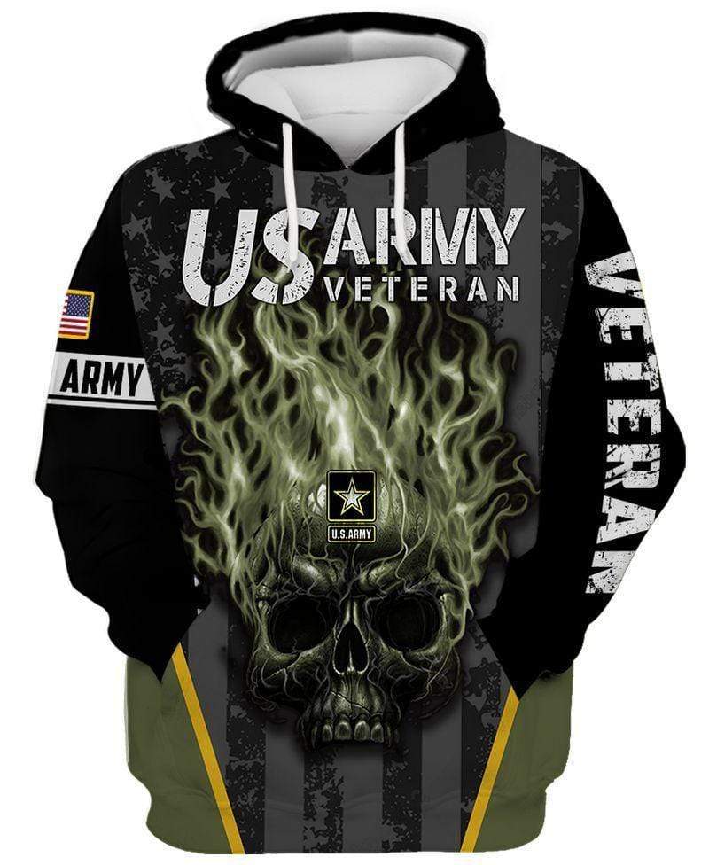 Unifinz Military Veteran Hoodie American Flag Skull Fire US Army Cool Hoodie US Army Hoodie Military Apparel 2022