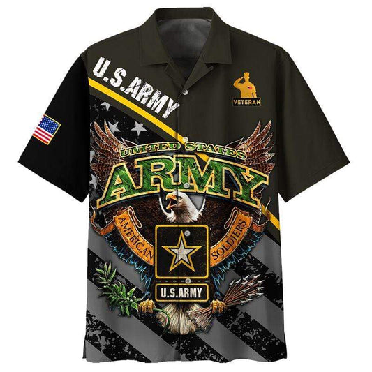 Unifinz Veteran Hawaii Shirt US Army Veteran Eagle Soldier Hawaii Shirt US Army Aloha Shirt 2022