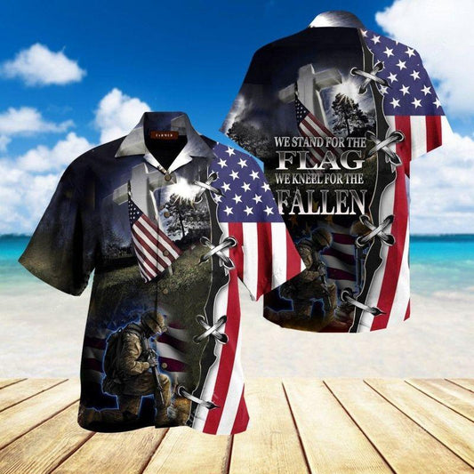 Unifinz Veteran Aloha Shirt Stand For The Flag Kneel For The Fallen Cool Shirt Veteran Hawaiian Shirt Military Shirt 2022