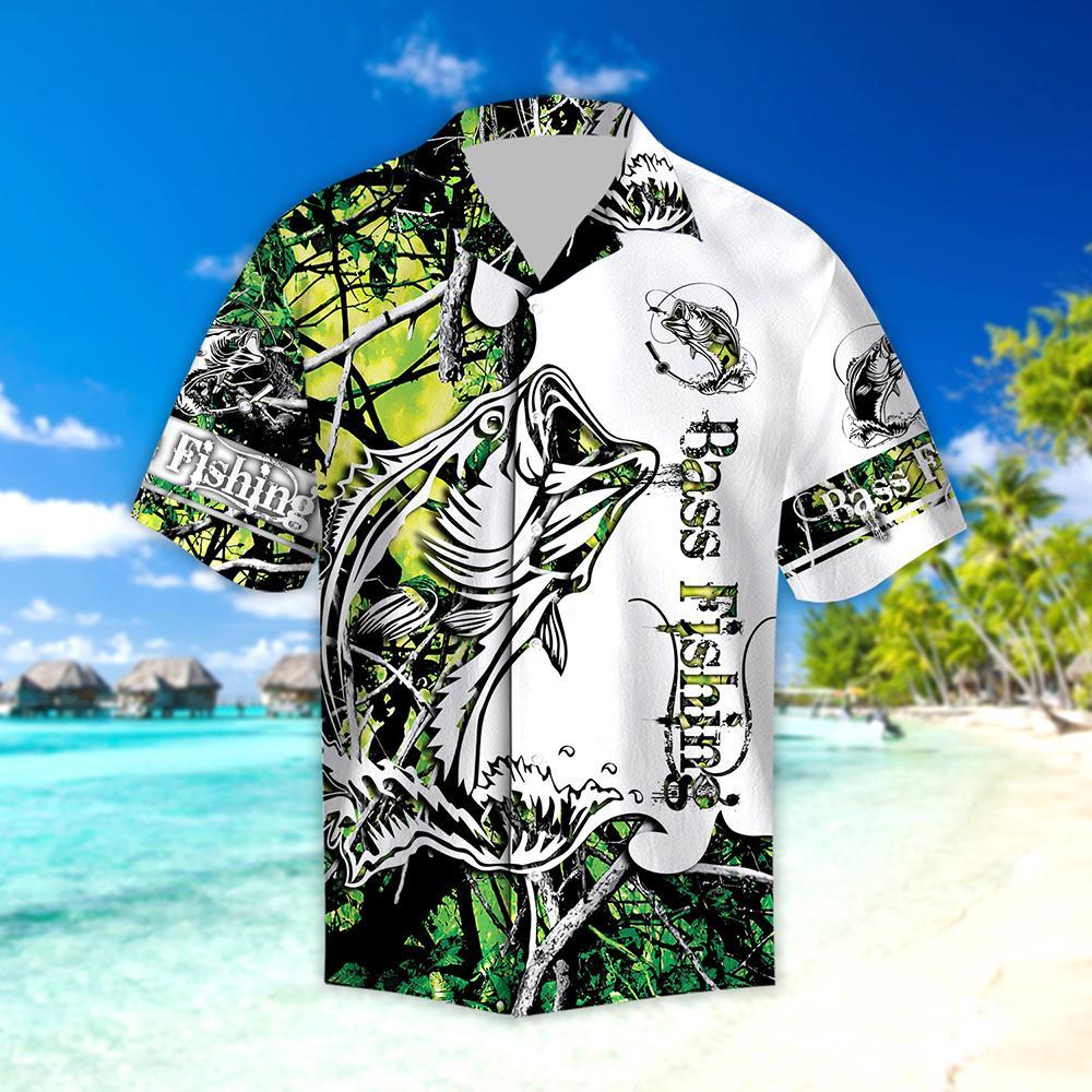 Unifinz Fishing Hawaiian Shirt Bass Fishing White Green Hawaii Shirt Fishing Aloha Shirt 2022