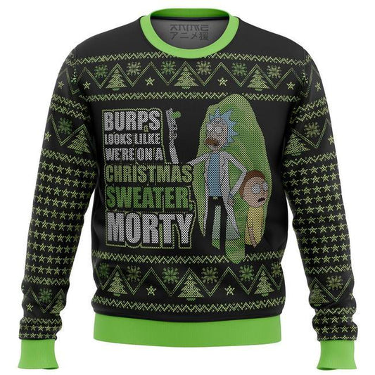 Rick And Morty Christmas Sweater Burps Look Like We're On A Christmas Sweater Morty Black Green Ugly Sweater