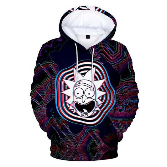  Rick And Morty Hoodie Crazy Rick Illusion Dark Blue Purple Hoodie Adult Full Size For Women Men