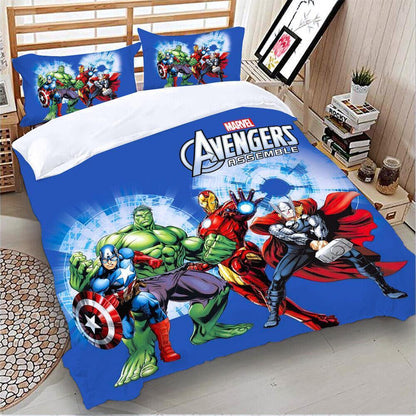 MV Bedding Set Avengers Hulk Iron Man Superheros Duvet Covers Blue Unique Gift