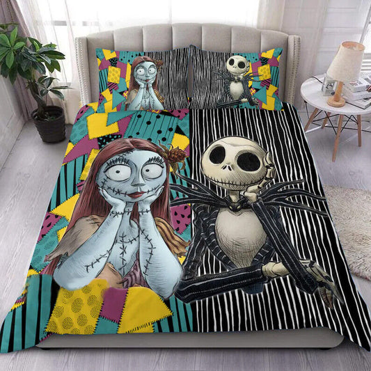 TNBC Bedding Set Jack And Sally Couple Duvet Covers Black White Unique Gift