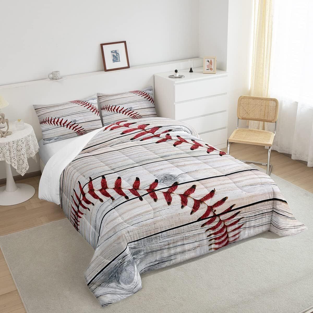 Baseball Bedding Set Baseball Stitckes Pattern Duvet Covers Gray Unique Gift