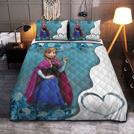 Frozen Bedding Set Anna And Roses Graphic Duvet Covers Blue Unique Gift