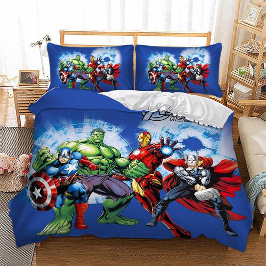 MV Bedding Set Avengers Hulk Iron Man Superheros Duvet Covers Blue Unique Gift