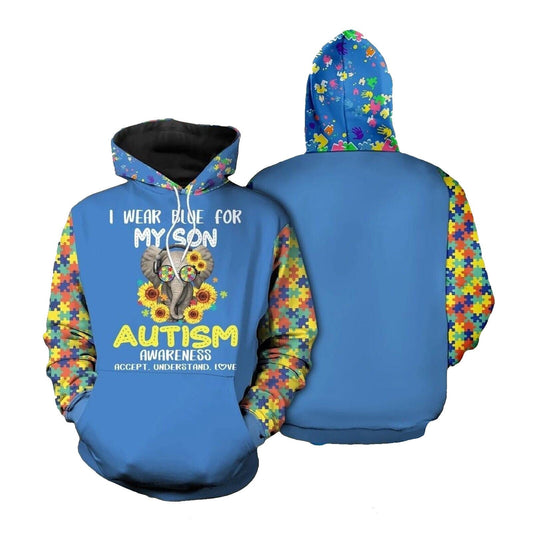 Autism Hoodie I Wear Blue For My Son Accept Understand Love Hoodie Blue Unisex