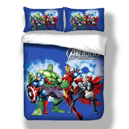 MV Bedding Set Avengers Hulk Iron Man Superheros Duvet Covers Blue Unique Gift