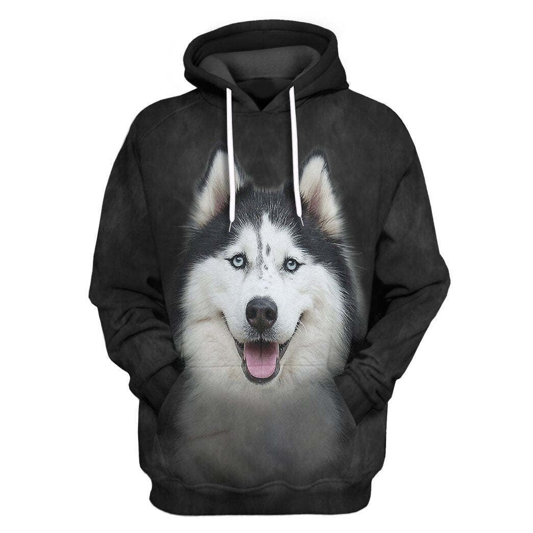 Dog Hoodie Husky Dog Face Graphic Hoodie Black Unisex