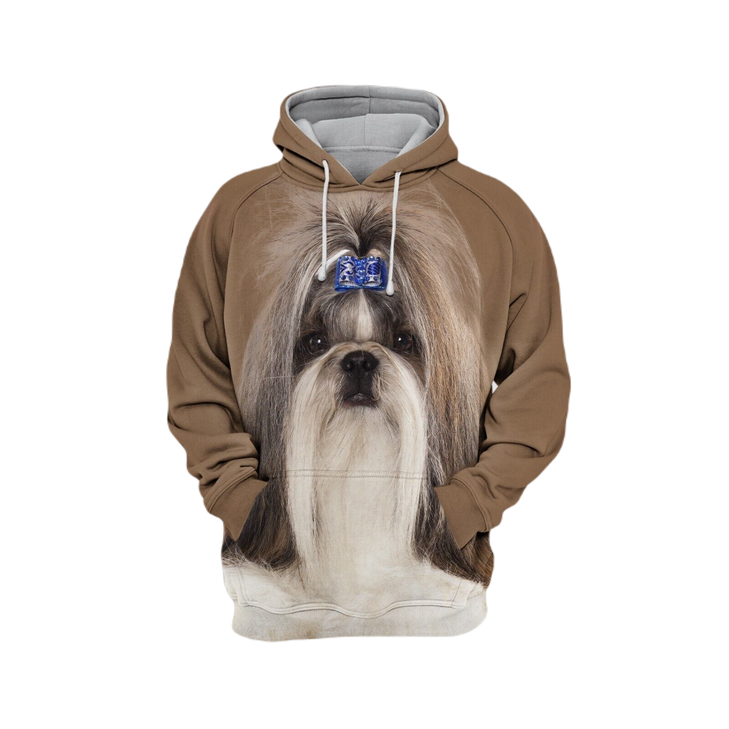 Dog Hoodie Shih Tzu Dog Face Hair Graphic Hoodie Brown Unisex