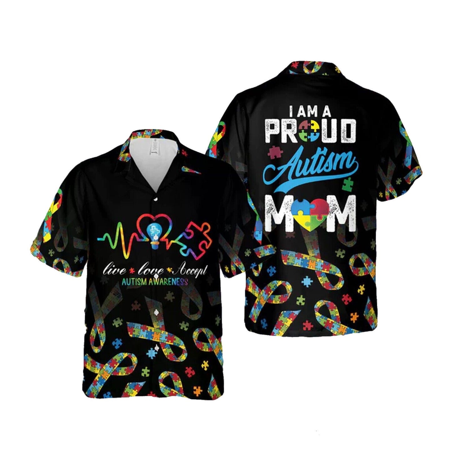 Autism Hawaii Shirt I Am A Proud Autism Mom Aloha Shirt Black Unisex